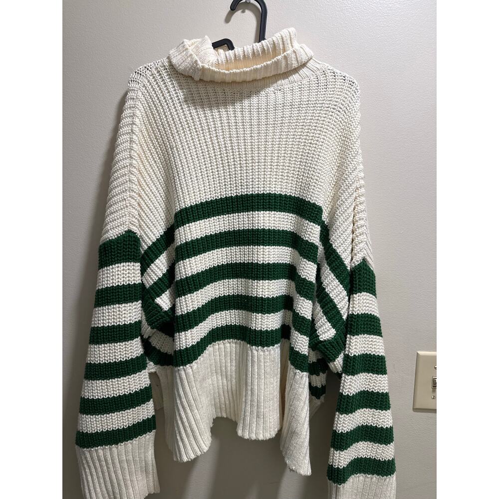 Madewell | NEW Wide Rib Turtleneck Sweater in Varsity Green/White Stripe Preppy - Picture 12 of 15